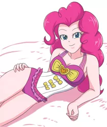 Size: 1968x2338 | Tagged: safe, artist:sumin6301, derpibooru import, edit, editor:michaelsety, pinkie pie, human, equestria girls, bikini, breasts, cleavage, clothes, human coloration, humanized, one-piece swimsuit, sleeveless, solo, swimsuit