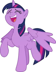 Size: 3199x4102 | Tagged: safe, artist:sollace, derpibooru import, twilight sparkle, twilight sparkle (alicorn), alicorn, pony, memnagerie, spoiler:memnagerie, .svg available, cute, full body, laughing, princess, raised leg, solo, spread wings, twiabetes, vector, wings