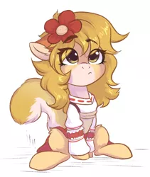 Size: 1600x1900 | Tagged: safe, artist:falafeljake, derpibooru import, oc, ponified, unofficial characters only, earth pony, fox, fox pony, hybrid, pony, anime, apron, chibi, clothes, crossover, dress, female, flower, flower in hair, fox ears, fox tail, hairpin, japanese, kitsune, mare, senko-san, skirt, solo, the helpful fox senko-san, waifu