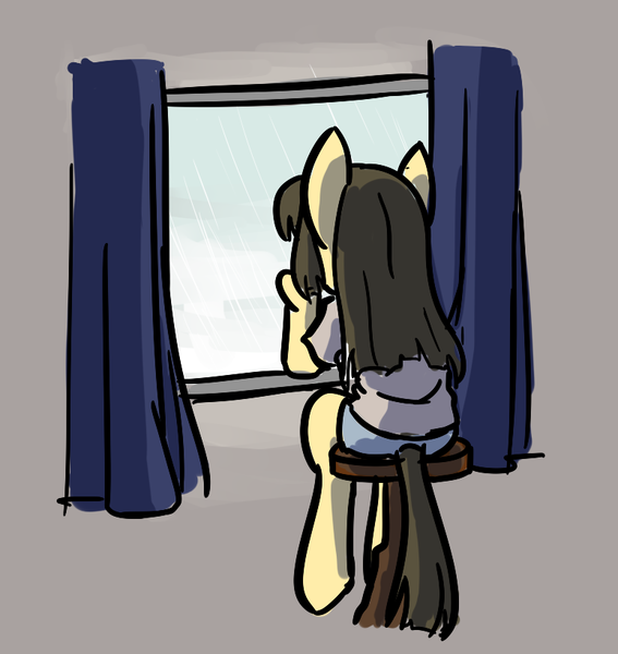 Size: 773x818 | Tagged: safe, artist:spheedc, derpibooru import, oc, oc:sphee, earth pony, semi-anthro, curtains, digital art, female, filly, looking away, looking out the window, mare, simple background, sitting, solo, window