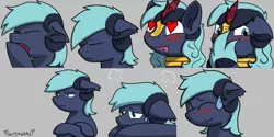 Size: 1024x512 | Tagged: safe, artist:skydreams, derpibooru import, oc, oc:helium star, unofficial characters only, bat pony, kirin, bat pony oc, bat wings, blushing, commission, crossed arms, drool, embarrassed, emoji, emotes, flop, glare, heart eyes, hiding behind tail, jewelry, kirinified, male, necklace, open mouth, sad, sleepy, species swap, stallion, sweat, sweatdrop, wingding eyes, wings, yawn