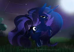 Size: 4961x3508 | Tagged: safe, artist:therealf1rebird, derpibooru import, princess luna, alicorn, pony, butt, dock, female, full moon, looking at you, looking back, looking back at you, mare, moon, moonbutt, plot, praise the moon, raised hoof, tree