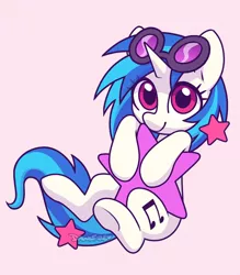 Size: 1000x1142 | Tagged: safe, artist:dawnfire, derpibooru import, vinyl scratch, pony, unicorn, cute, female, looking at you, mare, pink background, simple background, solo, stars, vinylbetes