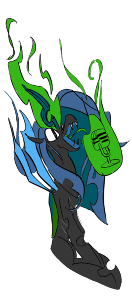 Size: 530x1192 | Tagged: safe, artist:cammy, derpibooru import, queen chrysalis, magic, microphone, simple background, solo, transparent background