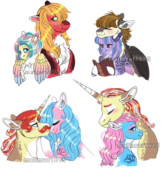 Size: 682x726 | Tagged: safe, artist:malinraf1615, derpibooru import, aloe, big macintosh, featherweight, flam, flim, fluttershy, lotus blossom, wind sprint, earth pony, pegasus, pony, unicorn, aloeflam, alternate design, alternate hairstyle, blushing, book, boop, chest fluff, colored horn, colored wings, eyes closed, eyeshadow, feathersprint, female, flim flam brothers, floppy ears, fluttermac, freckles, horn, lotusflim, makeup, male, missing accessory, multicolored wings, neck nuzzle, noseboop, nuzzling, older, older featherweight, older wind sprint, shipping, short mane, simple background, spa twins, straight, tattoo, transparent background, watermark, wings