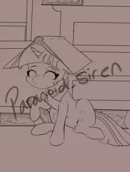 Size: 1200x1580 | Tagged: safe, artist:paranoid_siren, derpibooru import, twilight sparkle, unicorn, book, book on head, chest fluff, cute, dresser, ear fluff, female, filly, filly twilight sparkle, floppy ears, horn, lineart, pouting, progress, raised hoof, solo, unicorn twilight, window, wip, younger