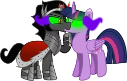 Size: 1093x696 | Tagged: safe, artist:crystalmagic6, derpibooru import, king sombra, twilight sparkle, twilight sparkle (alicorn), alicorn, pony, unicorn, corrupted, corrupted twilight sparkle, corruption of magic, dark magic, duo, evil, female, glowing eyes, kissing, magic, male, mind control, possessed, queen twilight, shipping, simple background, sombra eyes, sombrafied, straight, transparent background, twibra, vector