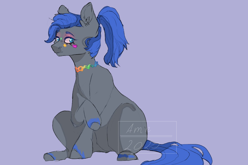 Size: 1500x1000 | Tagged: safe, artist:amethesaladhair, derpibooru import, oc, oc:rhealien, earth pony, pony, accessories, jewelry, necklace, ponytail, solo