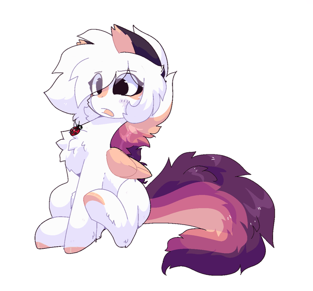 Size: 1300x1212 | Tagged: safe, artist:little-sketches, derpibooru import, oc, oc:ayaka, insect, ladybug, pegasus, pony, chest fluff, ear fluff, eye clipping through hair, simple background, sitting, white background