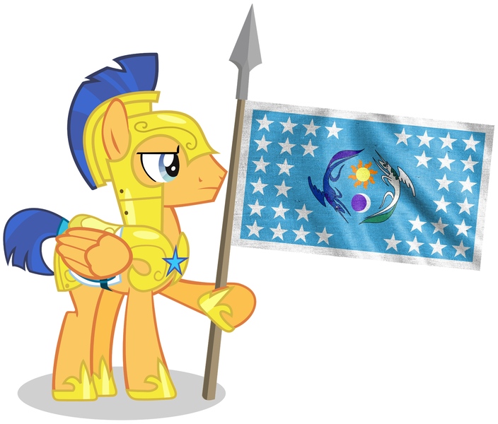 Size: 2071x1764 | Tagged: armor, banner, derpibooru import, equestrian flag, flag, flag day, flag pole, flag waving, flash sentry, patriotism, pegasus, royal guard, royal guard armor, safe, spear, weapon