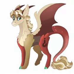 Size: 2000x2000 | Tagged: safe, artist:scarletskitty12, derpibooru import, oc, oc:hooplahullabaloo, unofficial characters only, draconequus, pony, draconequus oc, fluffy, horns, interspecies offspring, magical gay spawn, next generation, offspring, parent:discord, parent:oc:exist, parents:canon x oc, simple background, solo, white background, wings