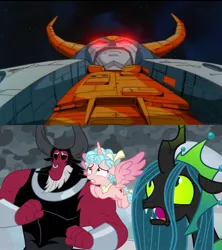 Size: 1280x1440 | Tagged: safe, derpibooru import, screencap, cozy glow, lord tirek, queen chrysalis, alicorn, centaur, changeling, changeling queen, pony, robot, the ending of the end, alicornified, clash of hasbro's titans, cozycorn, female, filly, male, oh crap, race swap, the transformers: the movie, this will end in death, transformers, ultimate chrysalis, unicron