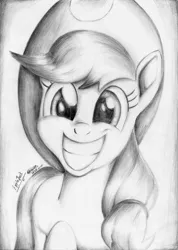 Size: 1659x2335 | Tagged: safe, artist:3500joel, derpibooru import, applejack, earth pony, pony, applejack's hat, cowboy hat, cute, female, hat, jackabetes, looking at you, mare, monochrome, smiling, smiling at you, solo, traditional art