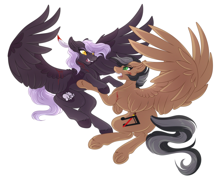 Size: 6368x5224 | Tagged: semi-grimdark, artist:amazing-artsong, derpibooru import, oc, oc:artsong, oc:cloudy night, unofficial characters only, pegasus, pony, absurd resolution, blood, female, fight, mare, simple background, transparent background