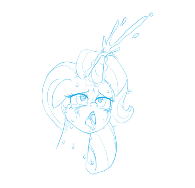 Size: 2424x2339 | Tagged: suggestive, artist:mrs1989, derpibooru import, starlight glimmer, pony, unicorn, ahegao, blushing, bust, crying, eyes rolling back, glowing horn, horn, horngasm, lineart, magical unicorn mayonnaise, open mouth, orgasm, sketch, solo, sweat, tongue out