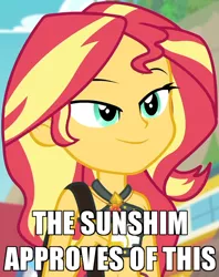 Size: 600x759 | Tagged: safe, derpibooru import, edit, edited screencap, screencap, sunset shimmer, equestria girls, equestria girls series, forgotten friendship, approval, belly button, bikini, bikini top, blurred background, caption, cliff, clothes, cloud, cropped, cute, female, forest background, geode of empathy, image macro, jewelry, lidded eyes, magical geodes, midriff, necklace, outdoors, sarong, sexy, shimmerbetes, shoulder bag, sky, sleeveless, smiling, solo, steps, sunshim, swimsuit, text