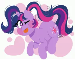 Size: 3699x2957 | Tagged: safe, artist:befishproductions, derpibooru import, twilight sparkle, pony, unicorn, ;p, alternate hairstyle, blushing, cute, female, heart eyes, mare, one eye closed, pigtails, solo, tongue out, twiabetes, unicorn twilight, wingding eyes, wink