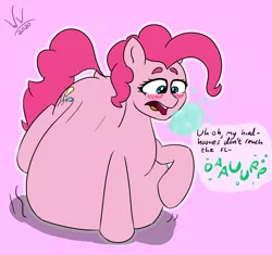Size: 2568x2412 | Tagged: suggestive, artist:woodsideworks, derpibooru import, pinkie pie, earth pony, pony, belly, belly bed, belly button, belly on floor, big belly, blushing, burp, fat, fat fetish, female, fetish, huge belly, impossibly large belly, near immobile, pudgy pie, solo, stomach noise, stuffed