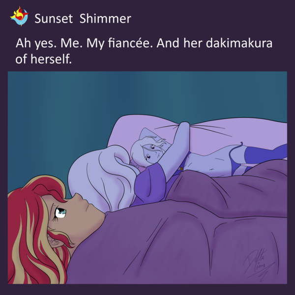 Size: 2000x2000 | Tagged: suggestive, artist:deltalima, derpibooru import, sunset shimmer, trixie, equestria girls, ah yes me my girlfriend and her x, body pillow, dakimakura cover, exploitable meme, female, lesbian, meme, narcissism, shipping, sleeping, suntrix, trixtrix