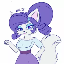 Size: 1400x1400 | Tagged: abyssinian, abyssinianized, anthro, artist:melliedraws, blouse, clothes, derpibooru import, newbie artist training grounds, raricat, rarity, safe, skirt, solo, species swap