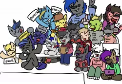 Size: 1116x768 | Tagged: safe, artist:arrwulf, derpibooru import, oc, oc:echo, unofficial characters only, bat pony, dragon, human, hyena, pony, wolf, american football, bat pony oc, bat wings, digital art, football, furry, furry oc, group, sports, super bowl, wings