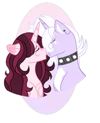 Size: 653x805 | Tagged: safe, artist:stardazedsky, derpibooru import, oc, oc:obsidia rosemoon, oc:shining moon, unofficial characters only, pony, unicorn, female, kissing, male, mare, simple background, stallion, transparent background