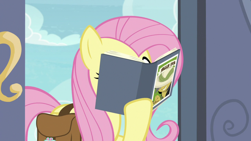 Size: 1920x1080 | Tagged: bag, book, daring do, daring doubt, derpibooru import, fluttershy, holding, reading, saddle bag, safe, screencap