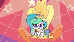 Size: 1920x1080 | Tagged: safe, derpibooru import, screencap, princess celestia, alicorn, pony, my little pony: pony life, princess probz, spoiler:pony life s01e01, solo, throne