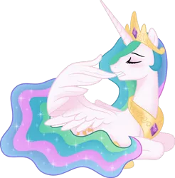 Size: 1280x1303 | Tagged: safe, artist:johnjoseco, artist:negatif22, deleted from derpibooru, derpibooru import, princess celestia, alicorn, pony, ask gaming princess luna, biting, crown, cute, cutelestia, eyes closed, female, grooming, jewelry, mare, ponyloaf, preening, prone, regalia, simple background, solo, transparent background, vector, wing bite