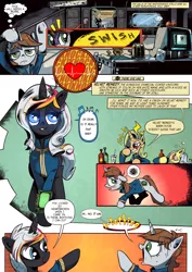 Size: 2480x3508 | Tagged: safe, artist:iiapiiiubbiu, derpibooru import, oc, oc:littlepip, oc:littlepip's mother, oc:velvet remedy, pony, unicorn, fallout equestria, fanfic, blushing, bottle, clothes, comic, comic cover, drunk, fanfic art, female, grin, hooves, horn, i can't believe it's not idw, mare, one eye closed, open mouth, pipbuck, screwdriver, smiling, stable, stable 2, terminal, vault suit