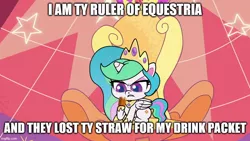 Size: 888x500 | Tagged: safe, derpibooru import, edit, edited screencap, screencap, princess celestia, pony, my little pony: pony life, princess probz, spoiler:pony life s01e01, caption, chibi, cute, cutelestia, image macro, solo, text