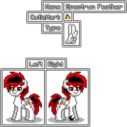 Size: 400x400 | Tagged: safe, derpibooru import, oc, oc:spectrum feather, unofficial characters only, pegasus, pony, pony town, cutie mark, male, pixel art, reference sheet, simple background, solo, sprite, transparent background