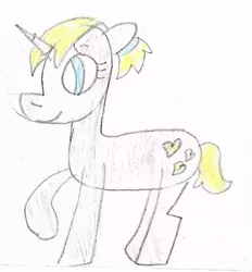 Size: 680x732 | Tagged: safe, artist:ptitemouette, derpibooru import, oc, oc:golden heart, unicorn, magical gay spawn, offspring, parent:fancypants, parent:prince blueblood, parents:fancyblood, traditional art