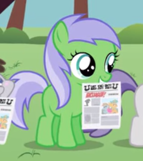 Size: 288x323 | Tagged: safe, derpibooru import, screencap, key lime, snails, snips, tornado bolt, truffle shuffle, earth pony, pony, ponyville confidential, background pony, cropped, female, filly, foal, foal free press, mouth hold, newspaper, solo focus