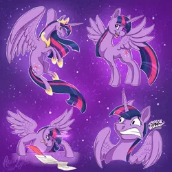 Size: 2000x2000 | Tagged: safe, artist:arorix_lights, derpibooru import, princess twilight 2.0, twilight sparkle, twilight sparkle (alicorn), alicorn, pony, unicorn, the last problem, spoiler:mlp friendship is forever, digital art, faic, female, floating, happy, illustration, magic, mare, panicking, quill, solo, spread wings, tall alicorn, telekinesis, tongue out, wings, writing