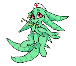 Size: 2332x2024 | Tagged: artist:smirk, blood, cute, derpibooru import, ms paint, nurse, oc, oc:aloe, original species, plant, plant pony, safe, simple background, solo, transparent background, unofficial characters only
