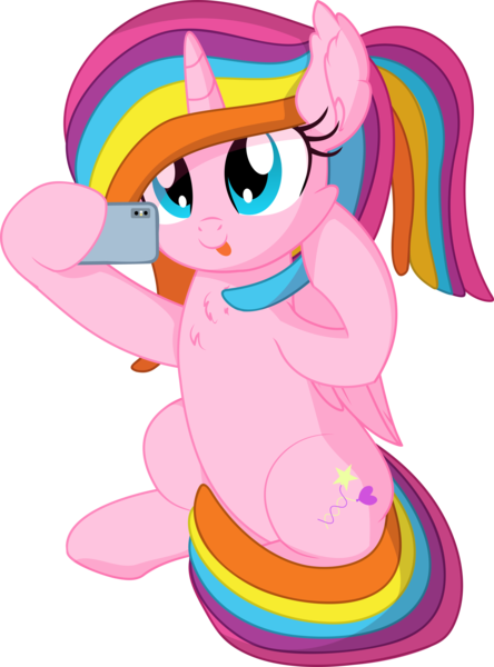 Size: 5897x7962 | Tagged: safe, artist:cyanlightning, derpibooru import, oc, oc:st. pinkie, unofficial characters only, alicorn, pony, .svg available, absurd resolution, alicorn oc, female, folded wings, horn, mare, phone, selfie, simple background, solo, transparent background, vector, wings