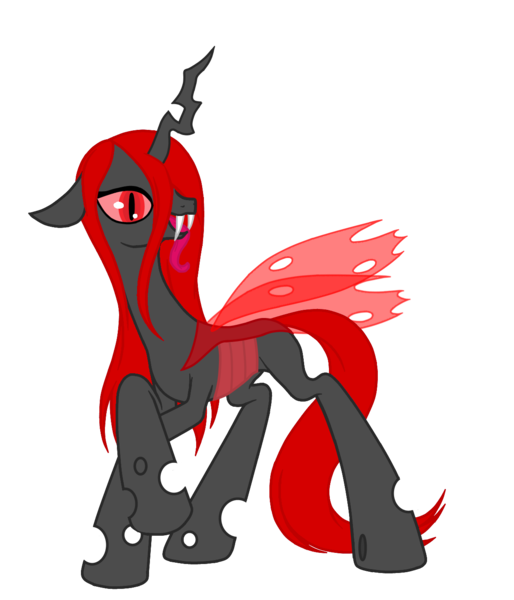 Size: 1200x1400 | Tagged: artist:nyinxdelune, changeling, changeling queen, changeling queen oc, derpibooru import, female, oc, oc:nyinx d'lune, red changeling, red eyes, red mane, red tail, red wings, safe, simple background, solo, transparent background, unofficial characters only