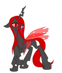 Size: 1200x1400 | Tagged: artist:nyinxdelune, changeling, changeling queen, changeling queen oc, derpibooru import, female, oc, oc:nyinx d'lune, red changeling, red eyes, red mane, red tail, red wings, safe, simple background, solo, transparent background, unofficial characters only