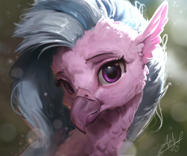 Size: 1080x900 | Tagged: artist:assasinmonkey, beautiful, bust, classical hippogriff, derpibooru import, female, fluffy, hippogriff, looking at you, portrait, safe, silverstream, solo