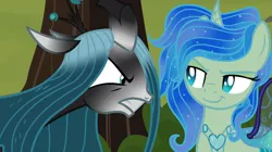 Size: 1200x674 | Tagged: artist:starlightyt133, changedling, changedling oc, changeling, changeling oc, derpibooru import, female, mother and child, mother and daughter, oc, oc:chrystallis, parent:queen chrysalis, queen chrysalis, safe