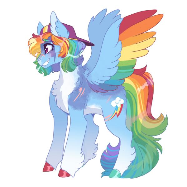 Size: 2000x2000 | Tagged: safe, artist:scarletskitty12, derpibooru import, rainbow dash, pegasus, pony, backwards ballcap, backwards cutie mark, baseball cap, cap, chest fluff, hat, pale belly, scar, simple background, solo, transparent background, unshorn fetlocks