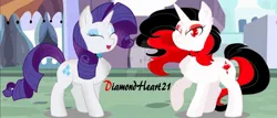 Size: 1280x549 | Tagged: safe, artist:diamondheart21, derpibooru import, rarity, oc, oc:missheart, pony, unicorn, friendship is magic, beautiful, canterlot, cute