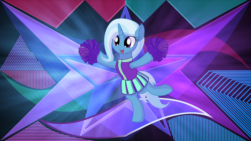 Size: 5120x2880 | Tagged: safe, artist:cyanlightning, artist:laszlvfx, derpibooru import, edit, trixie, pony, unicorn, cheerleader outfit, clothes, cute, diatrixes, solo, wallpaper, wallpaper edit