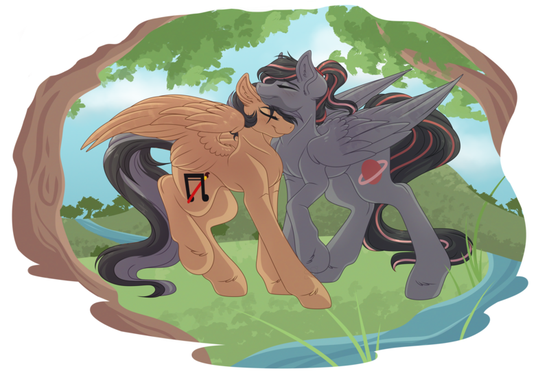 Size: 7392x5000 | Tagged: safe, artist:amazing-artsong, derpibooru import, oc, oc:antares, oc:artsong, unofficial characters only, pegasus, pony, absurd resolution, female, male, mare, simple background, stallion, transparent background, tree