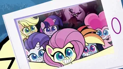 Size: 1920x1080 | Tagged: safe, derpibooru import, screencap, applejack, fluttershy, pinkie pie, rainbow dash, rarity, twilight sparkle, twilight sparkle (alicorn), alicorn, earth pony, pegasus, pony, unicorn, bighoof walking, my little pony: pony life, spoiler:pony life s01e09, bigfoot, bighoof, mane six, photo, selfie, tablet