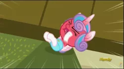 Size: 1024x575 | Tagged: safe, derpibooru import, screencap, princess flurry heart, alicorn, pony, a flurry of emotions, angry baby, baby, baby alicorn, baby flurry heart, baby pony, cloth diaper, diaper, eyes tightly closed, flailing, fury heart, kicking, light blue cloth diaper, light blue diaper, red face, safety pin, screaming, tantrum, temper tantrum