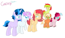 Size: 1280x752 | Tagged: safe, artist:darkpilot-queen, artist:elementbases, derpibooru import, oc, oc:blossom cherry, oc:marshmallow fluff, oc:mythic bolt, oc:plaid apple, oc:snowy diamond, oc:speedy gala, unofficial characters only, earth pony, pegasus, pony, unicorn, base used, boltverse, earth pony oc, horn, interspecies offspring, next generation, offspring, parent:applejack, parent:big macintosh, parent:braeburn, parent:discord, parent:double diamond, parent:fluttershy, parent:pinkie pie, parent:rainbow dash, parent:rarity, parent:soarin', parent:trenderhoof, parent:twilight sparkle, parents:braeshy, parents:diamond duo, parents:discopie, parents:rainbowmac, parents:soarlight, parents:trenderjack, pegasus oc, simple background, transparent background, unicorn oc, wings