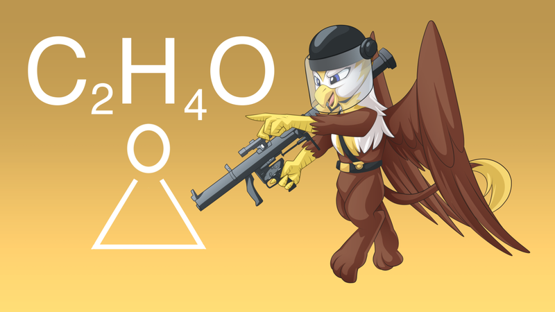 Size: 1248x702 | Tagged: safe, artist:mysticalpha, derpibooru import, oc, oc:geneva, gryphon, chemistry, ethylene oxide, female, helmet, rocket launcher, solo, weapon