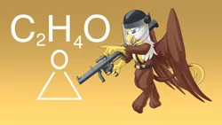 Size: 1248x702 | Tagged: safe, artist:mysticalpha, derpibooru import, oc, oc:geneva, gryphon, chemistry, ethylene oxide, female, helmet, rocket launcher, solo, weapon